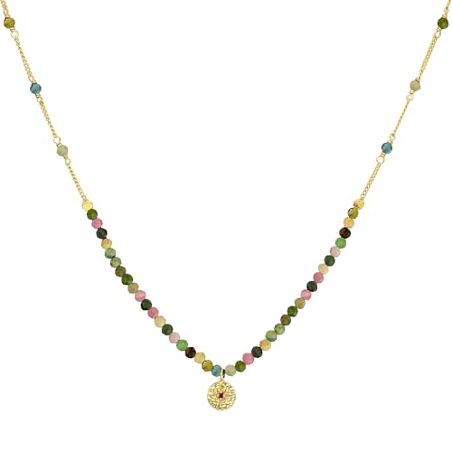 ORUS BIJOUX Halskette, Silberfarben, vergoldet, mit Turmalin und Quaste, Sterling-Silber 925/1000, Turmalin von ORUS BIJOUX
