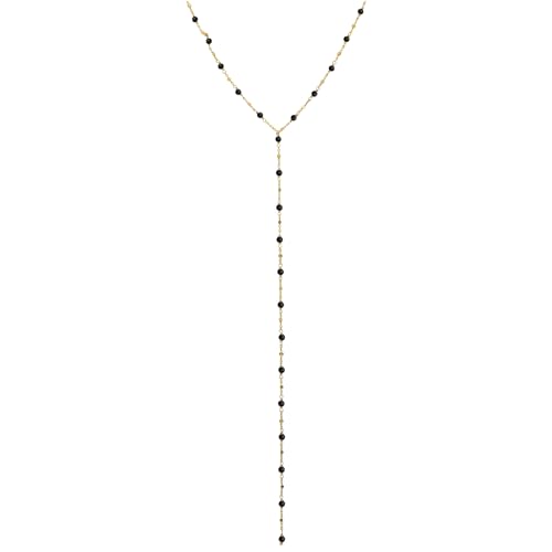ORUS BIJOUX Halskette Krawatte Silber Gold Steine Spinell Schwarz, Sterling-Silber 925/1000, Schwarzer Spinell, natürliche Perlen von ORUS BIJOUX
