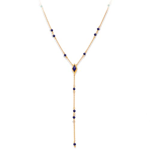 ORUS BIJOUX Halskette aus Silber, Krawatte, vergoldet, Naturstein, Lapis, Sterling-Silber 925/1000, lapis von ORUS BIJOUX