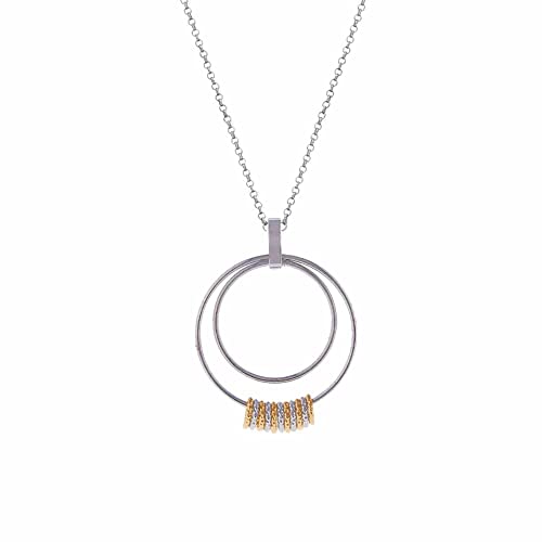 ORUS BIJOUX Halskette aus rhodiniertem Silber, vergoldet, doppelte Kreise, diamantiert – Größe: 40 cm, Sterling-Silber 925/1000 von ORUS BIJOUX