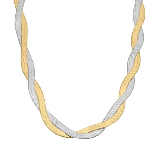 ORUS BIJOUX - Halskette aus rhodiniertem Silber und Gold, doppelt, Serpentine – Größe: 40 cm und 4 cm, Sterling-Silber 925/1000 von ORUS BIJOUX