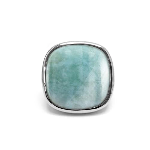 ORUS BIJOUX - Quadratischer Volumenring aus Silber und Naturstein Amazonit – Größe: 2 cm, Sterling-Silber 925/1000, Amazonit von ORUS BIJOUX