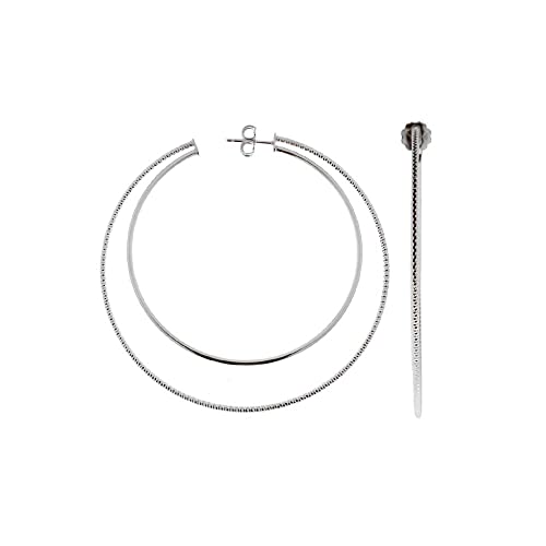 Ohrringe, Creolen, zwei Ringe, sehr großes Modell, Silber, rhodiniert, diamantiert, Durchmesser 65 mm, Sterling Silber von ORUS BIJOUX