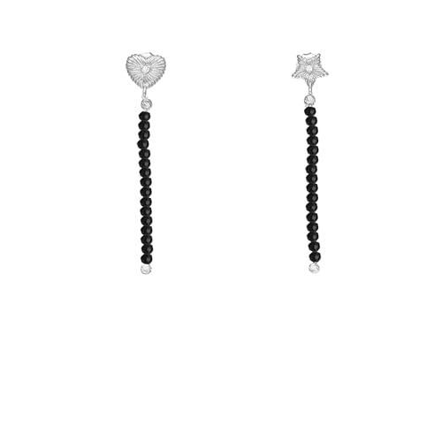 ORUS BIJOUX - Ohrringe Silber rhodiniert Anhänger Herz und Stern Stein Spinell schwarz – Größe: 50 cm, Sterling-Silber 925/1000 von ORUS BIJOUX