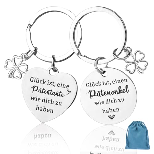 ORUZA 2 Schlüsselanhänger für Patentante und Patenonkel - Glück ist eine Patentante wie dich zu haben - Metall - Tauf- und Geburtstagsschlüsselanhänger für Pateneltern von ORUZA