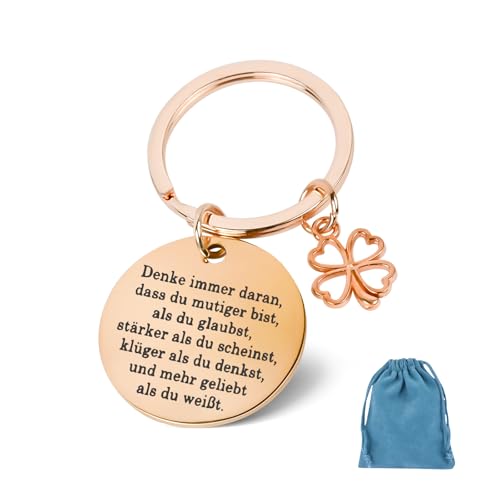 ORUZA Du Schaffst das Glücksbringer Schlüsselanhänger Mutmacher Schlüsselanhänger mit Vierblättrigen Kleeblatt Charms Inspirierender Metall Key Ring für Familie Freund Schüler von ORUZA