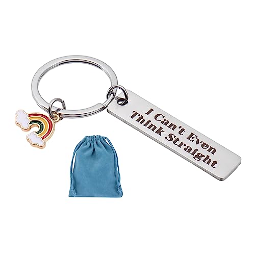 ORUZA Gay Schlüsselanhänger Lesbischer Stolz Geschenk I Can't Even Think Straight Schlüsselanhänger mit Regenbogen-Charm Lesbisches Geschenk Jahrestag Valentinstag Geschenke für Schwule Paar, silber von ORUZA