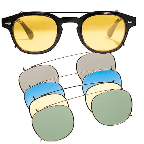 OS SUNGLASSES Sonnenbrillen-Clip, polarisiert, austauschbar, ultraleicht, Rahmen aus Polycarbonat, für Männer und Frauen, Moskot, Retro, Pirat, Captain Johnny Depp, Schwarz / Gelb, Einheitsgröße von OS SUNGLASSES