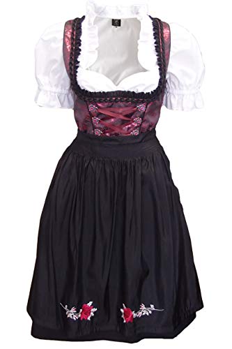 OS Trachten 1-teiliges Midi-Dirndl Landhaus Kleid Dirndel ohne Bluse schwarz/weinrot, 34 von OS Trachten