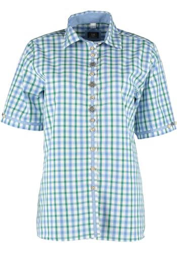 OS Trachten Damen Bluse Kurzarm Trachtenbluse mit Liegekragen Clayar, Größe:42, Farbe:mittelgrün von OS Trachten