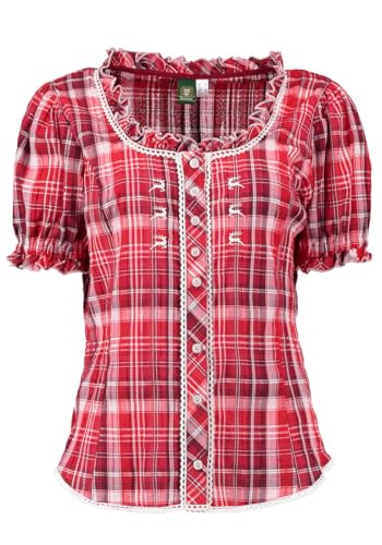 OS Trachten Damen Bluse Kurzarm Trachtenbluse mit Rundhalsausschnitt Klosy, Größe:36, Farbe:mittelrot von OS Trachten