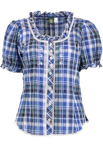 OS Trachten Damen Bluse Kurzarm Trachtenbluse mit Rundhalsausschnitt Klosy, Größe:42, Farbe:Kornblau von OS Trachten
