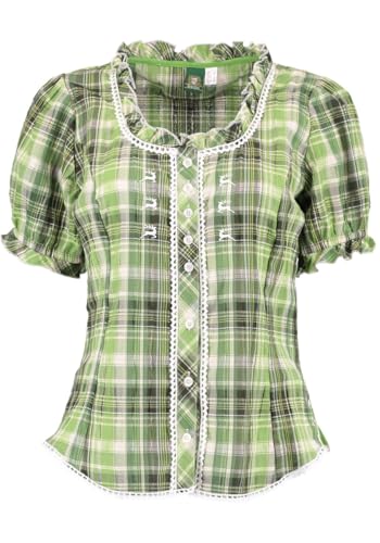 OS Trachten Damen Bluse Kurzarm Trachtenbluse mit Rundhalsausschnitt Klosy, Größe:48, Farbe:giftgrün von OS Trachten