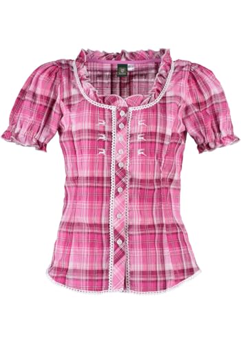 OS Trachten Damen Bluse Kurzarm Trachtenbluse mit Rundhalsausschnitt Klosy, Größe:52, Farbe:dunkelrot von OS Trachten