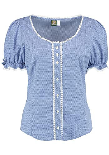 OS Trachten Damen Bluse Kurzarm Trachtenbluse mit Rundhalsausschnitt Mikun, Größe:34, Farbe:Mittelblau von OS Trachten