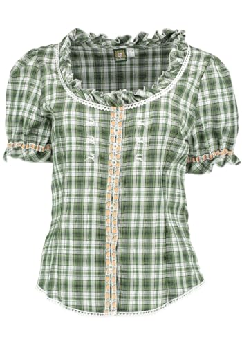 OS Trachten Damen Bluse Kurzarm Trachtenbluse mit Rundhalsausschnitt Playap, Größe:36, Farbe:trachtengrün von OS Trachten