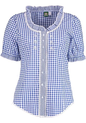 OS Trachten Damen Bluse Kurzarm Trachtenbluse mit Rundhalsausschnitt Poror, Größe:34, Farbe:Mittelblau von OS Trachten