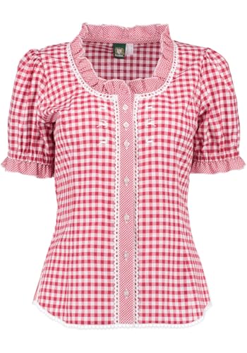 OS Trachten Damen Bluse Kurzarm Trachtenbluse mit Rundhalsausschnitt Poror, Größe:34, Farbe:mittelrot von OS Trachten