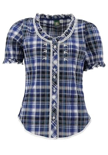 OS Trachten Damen Bluse Kurzarm Trachtenbluse mit Rundhalsausschnitt Smussu, Größe:38, Farbe:Kornblau von OS Trachten