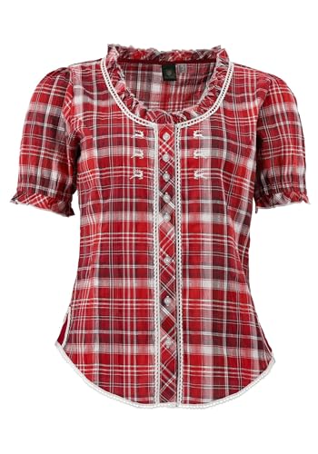 OS Trachten Damen Bluse Kurzarm Trachtenbluse mit Rundhalsausschnitt Smussu, Größe:38, Farbe:mittelrot von OS Trachten