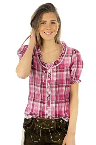 OS Trachten Damen Bluse Kurzarm Trachtenbluse mit Rundhalsausschnitt Smussu, Größe:42, Farbe:dunkelrot von OS Trachten