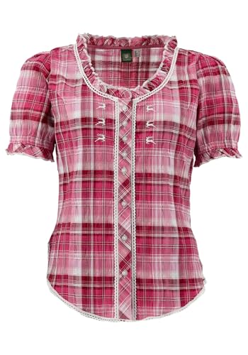 OS Trachten Damen Bluse Kurzarm Trachtenbluse mit Rundhalsausschnitt Smussu, Größe:46, Farbe:dunkelrot von OS Trachten