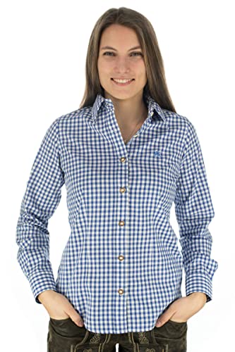 OS Trachten Damen Bluse Langarm Trachtenbluse mit Liegekragen Qorru, Größe:34, Farbe:Mittelblau von OS Trachten