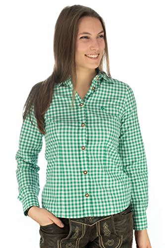 OS Trachten Damen Bluse Langarm Trachtenbluse mit Liegekragen Qorru, Größe:36, Farbe:trachtengrün von OS Trachten