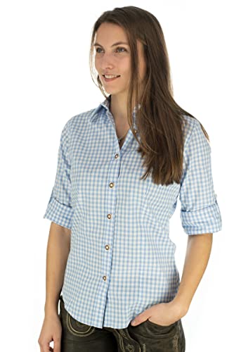 OS Trachten Damen Bluse Langarm Trachtenbluse mit Liegekragen Qorru, Größe:38, Farbe:hellblau/bleu von OS Trachten
