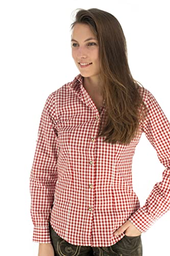 OS Trachten Damen Bluse Langarm Trachtenbluse mit Liegekragen Qorru, Größe:40, Farbe:mittelrot von OS Trachten