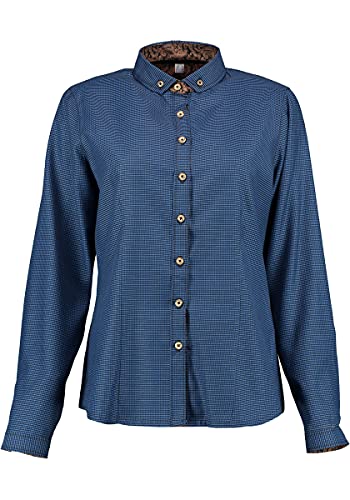 OS Trachten Damen Bluse Langarm Trachtenbluse mit Button-Side Kragen Olepi, Größe:38, Farbe:Mittelblau von OS Trachten