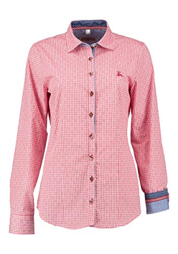 OS Trachten Damen Bluse Langarm Trachtenbluse mit Liegekragen Acuny, Größe:42, Farbe:mittelrot von OS Trachten