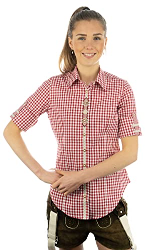 OS Trachten Damen Bluse Langarm Trachtenbluse mit Liegekragen Flosa, Größe:32, Farbe:mittelrot von OS Trachten