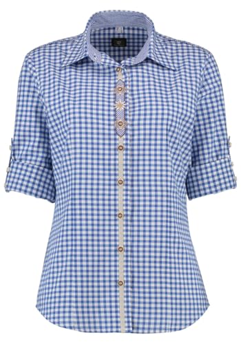 OS Trachten Damen Bluse Langarm Trachtenbluse mit Liegekragen Flosa, Größe:42, Farbe:Mittelblau von OS Trachten