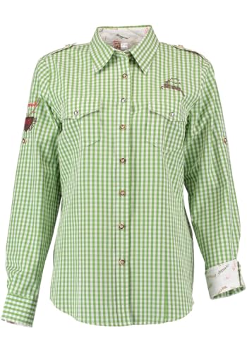 OS Trachten Damen Bluse Langarm Trachtenbluse mit Liegekragen Fronix, Größe:40, Farbe:giftgrün von OS Trachten