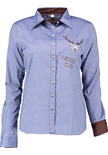 OS Trachten Damen Bluse Langarm Trachtenbluse mit Liegekragen Fudos, Größe:38, Farbe:Jeans von OS Trachten