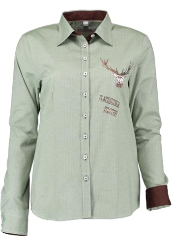 OS Trachten Damen Bluse Langarm Trachtenbluse mit Liegekragen Fudos, Größe:38, Farbe:Khaki/Schlamm von OS Trachten