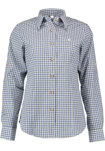 OS Trachten Damen Bluse Langarm Trachtenbluse mit Liegekragen Grovo, Größe:50, Farbe:Mittelblau von OS Trachten