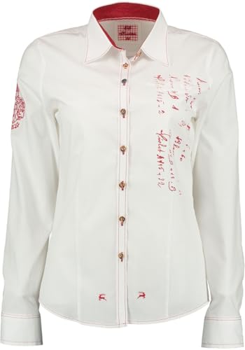 OS Trachten Damen Bluse Langarm Trachtenbluse mit Liegekragen Hubuna, Größe:36, Farbe:weiß von OS Trachten