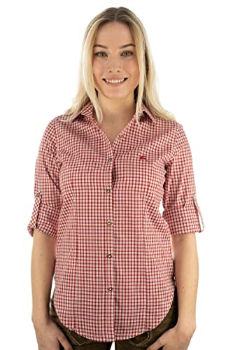 OS Trachten Damen Bluse Langarm Trachtenbluse mit Liegekragen Miweyo, Größe:38, Farbe:mittelrot von OS Trachten