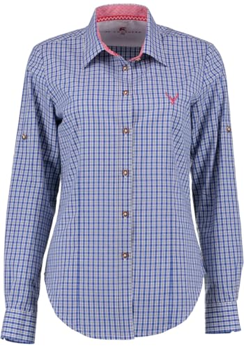 OS Trachten Damen Bluse Langarm Trachtenbluse mit Liegekragen Prami, Größe:42, Farbe:Mittelblau von OS Trachten