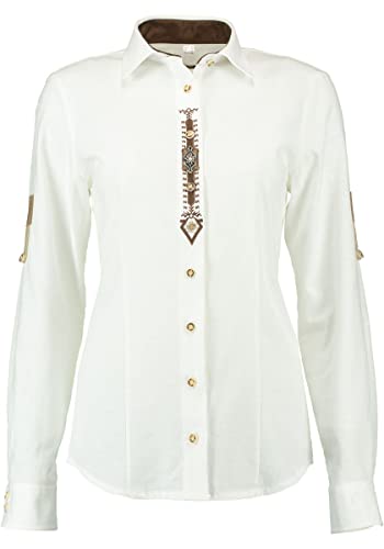 OS Trachten Damen Bluse Langarm Trachtenbluse mit Liegekragen Qabaju, Größe:38, Farbe:weiß von OS Trachten