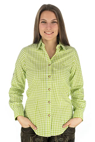 OS Trachten Damen Bluse Langarm Trachtenbluse mit Liegekragen Qorru, Größe:34, Farbe:giftgrün von OS Trachten