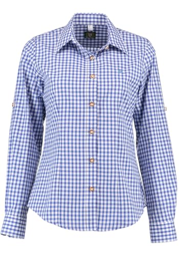 OS Trachten Damen Bluse Langarm Trachtenbluse mit Liegekragen Qorru, Größe:40, Farbe:Mittelblau von OS Trachten