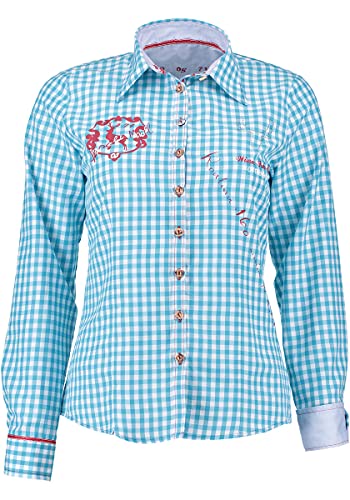 OS Trachten Damen Bluse Langarm Trachtenbluse mit Liegekragen Sonitu, Größe:42, Farbe:türkis von OS Trachten