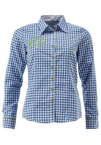 OS Trachten Damen Bluse Langarm Trachtenbluse mit Liegekragen Sonitu, Größe:44, Farbe:Mittelblau von OS Trachten