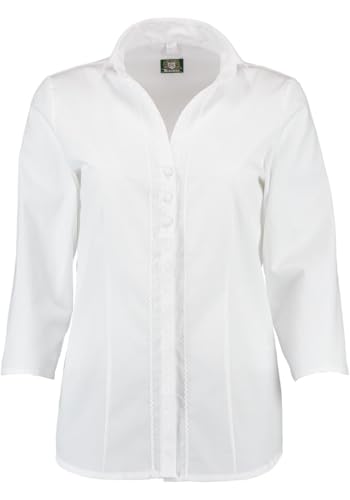 OS Trachten Damen Bluse Langarm Trachtenbluse mit Liegekragen mit V-Ausschnitt Eqasa, Größe:42, Farbe:weiß von OS Trachten