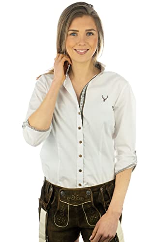 OS Trachten Damen Bluse Langarm Trachtenbluse mit Stehkragen Lomuc, Größe:42, Farbe:weiß von OS Trachten