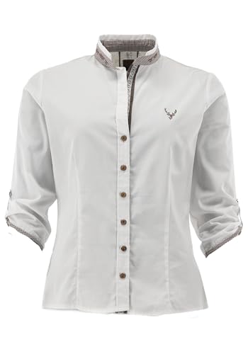 OS Trachten Damen Bluse Langarm Trachtenbluse mit Stehkragen Lomuc, Größe:42, Farbe:weiß von OS Trachten