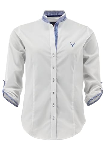 OS Trachten Damen Bluse Langarm Trachtenbluse mit Stehkragen Smego, Größe:48, Farbe:weiß von OS Trachten